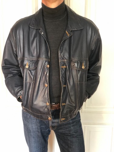 Coole vintage lederjacke - lederjacke, blau