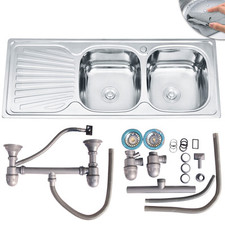 Spülbecken Einbauspüle Edelstahlspüle 120CM Doppel Ablage Spülbecken 2 Becken