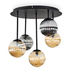 HOFSTEIN Isorella Deckenlampe Metall/Riffelglas Schwarz/Chrom/Rauch/Bernstein