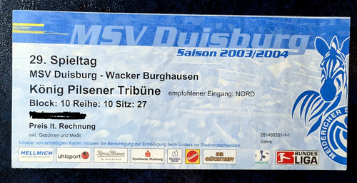 Ticket buli saison - 03/04, msv