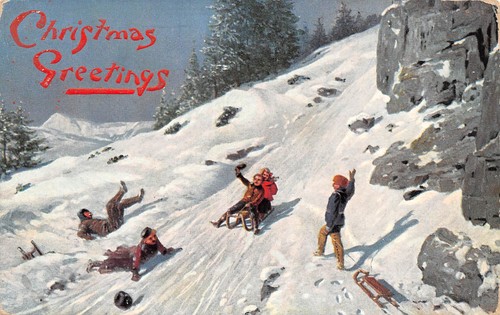 Postkarte winter reign rodel - winter's,
