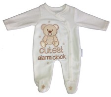 Strampler Einteiler "Cutest alarm clock" beige bestickt kuscheligem Velour Nicki