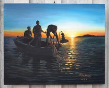 Fischer bei untergehender