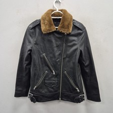 Allsaints Sherwood Biker Rock Bomber Flieger Fellkragen Lederjacke Medium