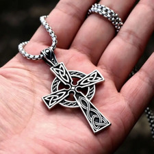 Viking Kreuz Kette-Keltischer Kreuz Anhänger-Halskette Silber-Edelstahl massiv-K