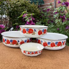 DDR Emaille Schüssel 4 Stück Blumen Mohn- und Kornblumen Ostalgie