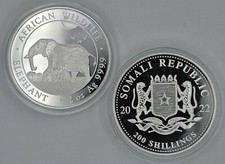 Somalia 2022 Silber 0.9999 Elefant 2 oz 200 Shilling BU st Kapsel Elephant