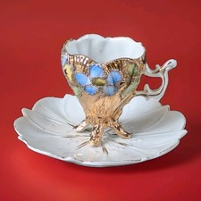 ~1875 Historismus Sammeltasse Mokka Mocca Gold Füßen Rosa Blau Gelb Grün Relief 