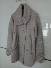 Damen Wollmantel Mantel Jacke Lang Zickzack Grau Meliert Knöpfe Ballonärmel 38