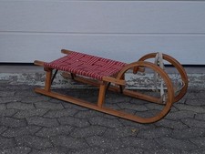 Schlitten Rodel Rodelschlitten 100 cm Holzschlitten Hörnerschlitten Gurtsitz Rot