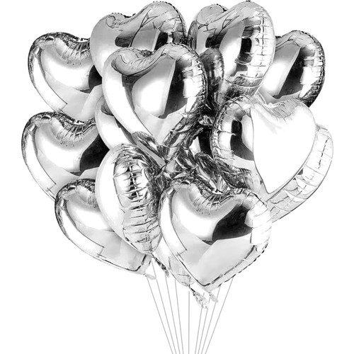 Silber herz folienballons - silber, set
