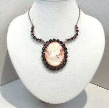 Granat Granatschmuck Gemme Camee Collier Halskette Silber 925/- antik vergoldet