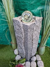 Granitbrunnen kompl. Set Granitstein eckig  mit mit LED und drehender Glaskugel