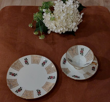 Edles 3-tlg VINTAGE Sammeltassen-Gedeck "Oscar Schaller" 113 weiß Rose gold NEUw