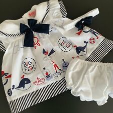NEU Baby Mädchen Set 3-teilig Kleid Höschen + Haarband Gr. 56 62 68 74 blau weiß