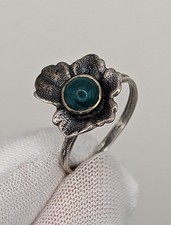 Vintage 925 Silber Ring mit Malachit Floral Blume Handarbeit Schmuck Damen