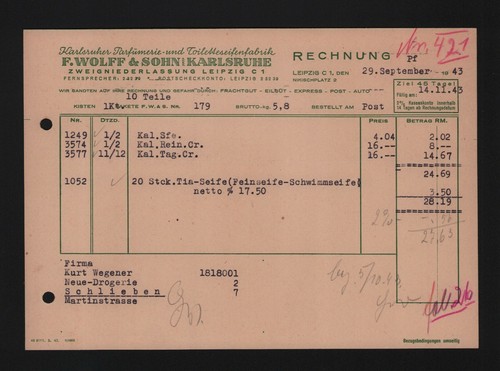 Leipzig rechnung 1943 f - rechnung, 1943,