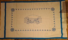 Wandbehang Küchentuch Wandbild gestickt Handarbeit blau weiß Zwerg 100 Jahre alt