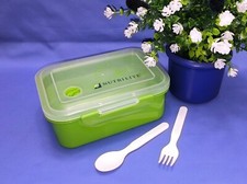 ✅ Nutrilite Frühstücksbox 2-lagig Lunchbox 1400 ml Brotdose Grün Amway Besteck