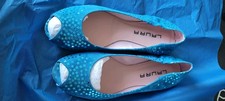 Ballerina Peep Toe Leder 40 Laura Blau Türkis Sterne  Neu Wildleder Glitzer Zug