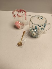 Doppelwandige Gläser,2 Stück 350ml Blumen Doppelschicht Glasbecher,Doppelwandig