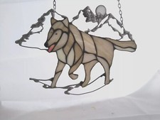 Wolf in Schneegebirge Fensterbild Bleiglasbild 22x16cm