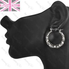 3 cm BAMBUS CREOLEN runde Creolen CREOLEN versilbert Metall RETRO Textur UK