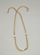 Vintage Kette vergoldet Gold Double mit 3 Zirkonia L) 42,5 cm 40/50er Jahre