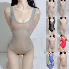 Damen Ölig Glänzend Sexy Spitzenbodysuit Hoher Beinausschnitt Badeanzug