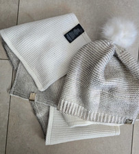 Neu:  Wellensteyn-Damen-Set,   Schal + Mütze,   weiß-grau,  r a r  !