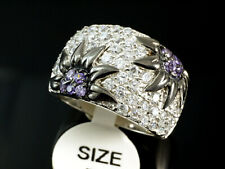 925 Silber Ring mit Zirkonia Steinen Weiss und Amethyst