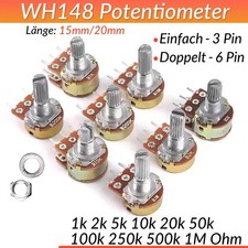 Dreh Poti Potentiometer Linear 1K 2K 5K 10K 20K 50K 100K 250K 1M Ohm Mono Stereo