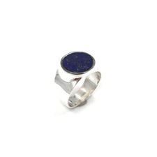 925 Silber Siegel Ring Lapislazuli runder Bandring Herren Schmuck 17.5mm / 55