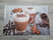 Wandbild aus Echtglas, Tassen Kaffee mit Schokolade, 120x80