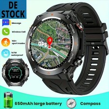 Herren GPS Smartwatch 650mAh Akku 1,45-Zoll-IPS-Touchscreen Pulsmesser Schwarz