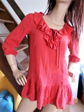 CLARA VITTI Hippie Ethno Piratenbraut TUNIKA Rüschen Bluse Häkel Spitze Perlen M