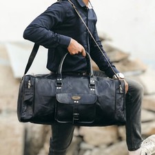 Schwarze feste Leder 31 Zoll Herren Reisetasche echtes Seesack Gepäck Fitness...