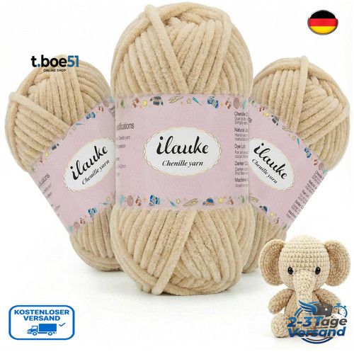 Chenillewolle 3x100g beige - chenillewolle,