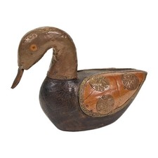 Deko Antike Ente 9,5cm Holz und Kupfer Messing Bronze Handwerkskunst Handarbeit