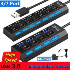 Für PC Laptop USB 3.0 Hub 4/7-Port Splitter Adapter mit Aktiv Netzteil Verteiler