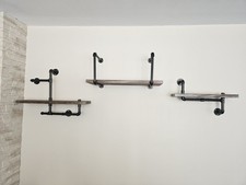 Industrielle Wandregale aus Holz & Wasserrohr-Metall – 3er-Set Vintage Loft Stil