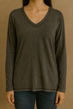 Diesel Damen Langarmshirt Dunkelgrau V-Ausschnitt Casual Basic Top Jersey Neu