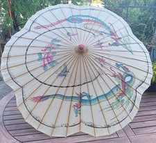 Sehr gut erhaltener chinesischer Ölpapier-Schirm Vintage blütenförmig