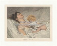 Wach auf Mama Alfred Schwarz Schlaf Kind Coloriert Traum Druck GL 791