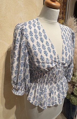 Bluse weiß blau gr m - blau,
