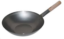 Wok Pfanne 32 cm Ø China Gastronomie flacher Boden Carbon Stahl Holzgriff Gas He