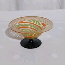 Lauscha Glas Schälchen Bimini Streifen orange grün schwarzer Fuß 