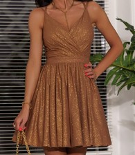 Mini Kleid Cappuccino Goldglitzer 36 Jugendweihe Abitur Hochzeit Elegant