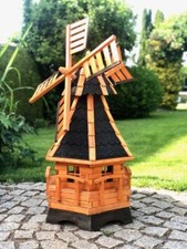 DARLUX Sechseck Garten-Windmühle XL aus Holz kugelgelagert Braun/Schwarz H-95 cm