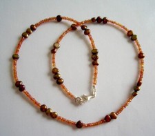 Padparadscha Saphir Kette - Perle - 925 Silber - 48 cm - 50 Karat - Orange